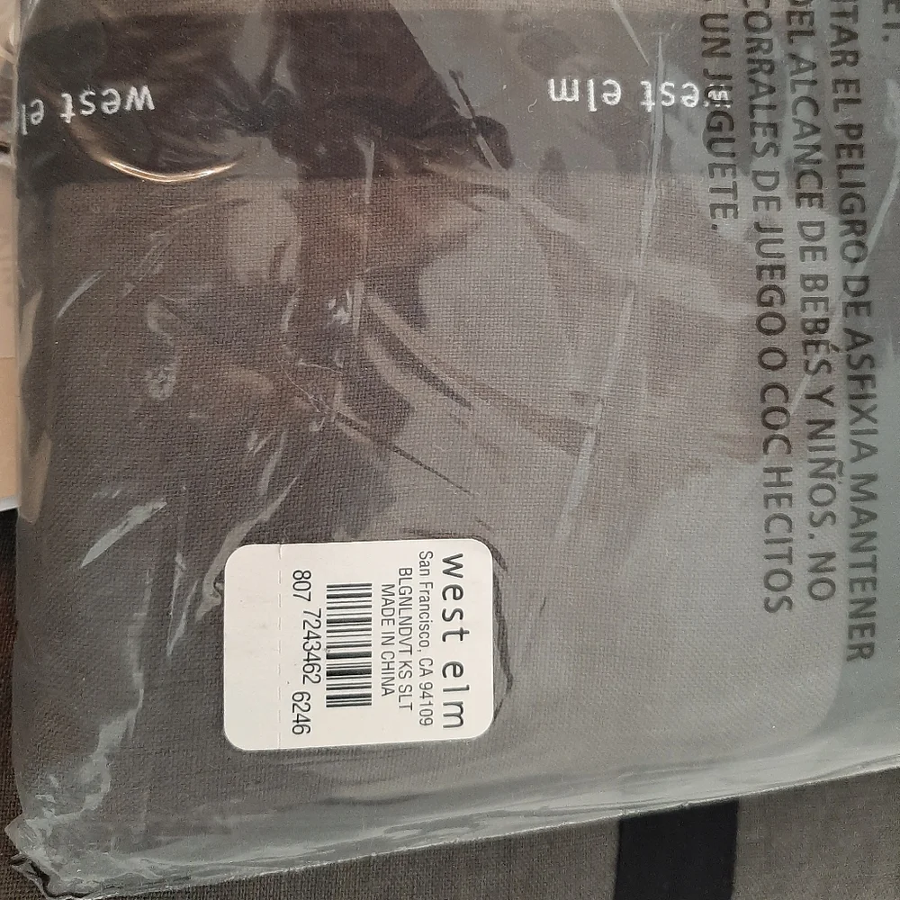 West Elm KING Belgian Flax Linen Duvet cover & 2 King shams Slate